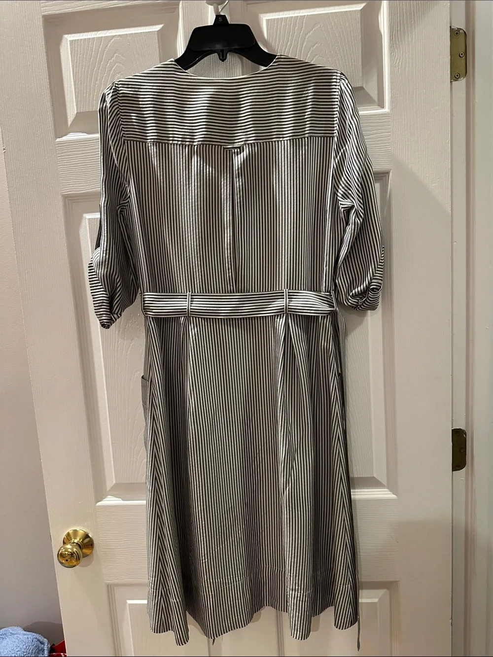 J. Crew Silk Black and White Striped Button-Front Shirt Dress